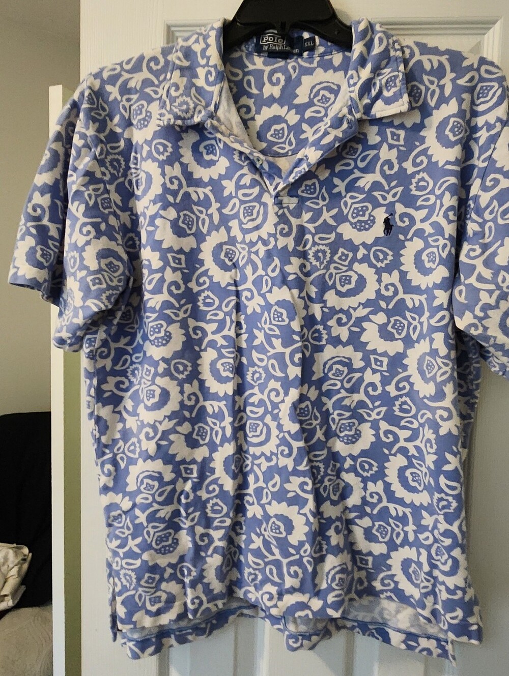 Men's Polo by Ralph Lauren Light Blue & White Floral Polo